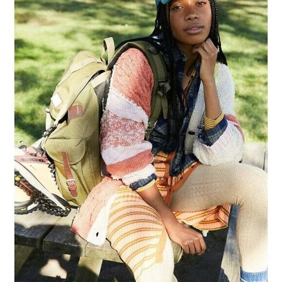 NWT FREE PEOPLE Sz S LIGHTHOUSE CARDI CARDIGAN SWEATER CLAY COMBO - Picture 3 of 4